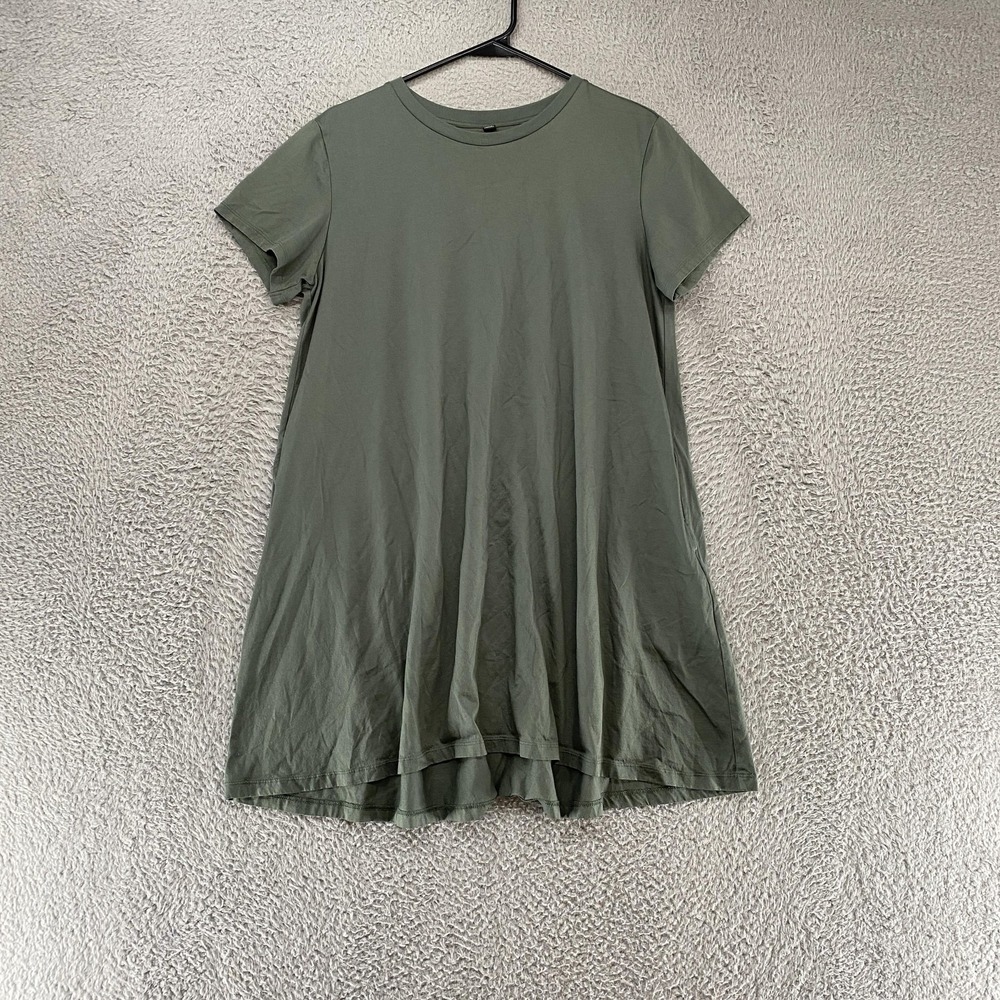 Uniqlo T-Shirt Dress Womens Large Green Short Sleeve Crewneck A-Line Swing Knit